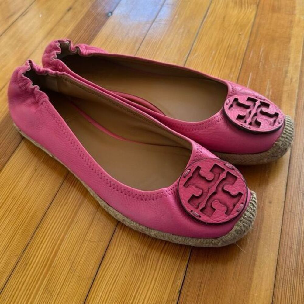 Tory Burch NWOB Joy Tumbled Fuchsia Calf Leather Espadrille Flats Size 8